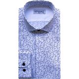 Süvari Slim Fit Baskılı Uzun Kol Gizli Düğme Detaylı Siyah Gömlek