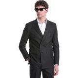 Süvari Slim Fit Düz Siyah Kruvaze Takım Elbise - 52