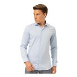 Süvari Slim Fit Klasik Yaka Armürlü Mavi Erkek Gömlek GM2024700418, XL