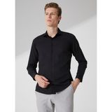 Süvari Slim Fit Klasik Yaka Armürlü Siyah Erkek Gömlek GM2024700401 - 2XL