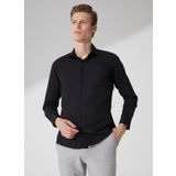Süvari Slim Fit Klasik Yaka Armürlü Siyah Erkek Gömlek GM2024700401