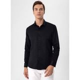 Süvari Slim Fit Klasik Yaka Armürlü Siyah Erkek Gömlek GM2024700410