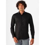 Süvari Slim Fit Klasik Yaka Armürlü Siyah Erkek Gömlek GM2024700413