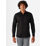 Süvari Slim Fit Klasik Yaka Armürlü Siyah Erkek Gömlek GM2024700426 - 2XL