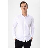 Süvari Slim Fit Mikro Desenli Kolay Ütü Teri Emen Nefes Alan Kravat Yaka Dört Mevsim Erkek Gömlek - Beyaz - 2XL