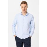 Süvari Slim Fit Mikro Desenli Kolay Ütü Teri Emen Nefes Alan Kravat Yaka Dört Mevsim Erkek Gömlek - Buz Mavisi