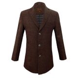 Süvari Slim Fit Mono Yaka Kahverengi Yünlü Erkek Kaban