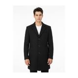SÜVARİ Slim Fit Sivri Yaka Erkek Koyun Yünlü Düz Siyah Kaban