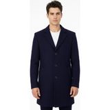 Süvari Slim Fit Sivri Yaka Erkek Koyun Yünlü Kaban - 50 - Lacivert