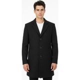 Süvari Slim Fit Sivri Yaka Erkek Koyun Yünlü Kaban - 56 - Siyah