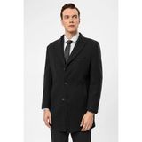 Süvari Slim Fit Yünlü Siyah Erkek Kaban Uzun Kol Düz Desenli Şık Tasarım - 50