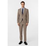 Süvari Sütlü Kahve Slim Fit Desenli Sivri Yaka 6 Drop Klasik Takım Elbise, 50