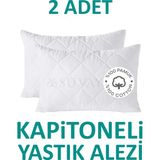 Suvay 2 Adet Kapitoneli Yastık Alezi Pamuklu Fermuarlı Terletmeyen Yastık Koruyucu Kılıf - 50 x 70 cm - Beyaz