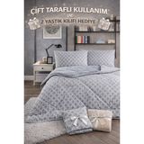 Suvay Çift Kişilik Welsoft Yorgan | 2 Yastık Kılıfı Hediyeli, Çift Taraflı - Gri Zincir - 195 x 215 cm