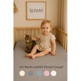 SUVAY%100 Pamuklu Bebek Lastikli Çarşaf - Penye Kumaş - Park Yatak | 60X120 | 70X110 | 70X120 | 70X130 | 70X140 | Krem | Beyaz | Gri | Pembe | Mavi (Gri)