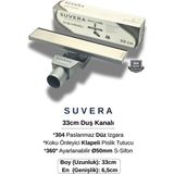 Suvera 33 cm Paslanmaz Izgaralı Koku Önleyici Klapeli Duş Kanalı Takımı – Ø50 mm S-Sifon - Düz Izgara (Retta)
