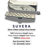 Suvera 33CM 304 Paslanmaz Izgaralı (Alttan Çıkışlı) Koku Önleyici Klapeli Duş Kanalı – Ø50MM Alt Çıkış - (Çizgili Izgara) - Çizgili Izgara (Line)