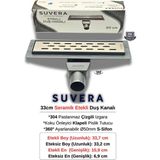Suvera 33CM 304 Paslanmaz Izgaralı (Seramik Etekli) Koku Önleyici Klapeli Duş Kanalı - Ø50 mm 360° S-Sifon (Çizgili Izgara) - Çizgili Izgara (Line)