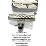 Suvera 33CM Paslanmaz Izgaralı (File Yalıtım Kitli) Koku Önleyici Klapeli Duş Kanalı – Ø50MM (Fileli) S-Sifon Sistemi - Çizgili Izgara (Line)