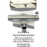Suvera 40CM Paslanmaz Izgaralı (File Yalıtım Kitli) Koku Önleyici Klapeli Duş Kanalı – Ø50MM (Fileli) S-Sifon Sistemi - Çizgili Izgara (Line)