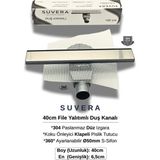 Suvera 40CM Paslanmaz Izgaralı (File Yalıtım Kitli) Koku Önleyici Klapeli Duş Kanalı – Ø50MM (Fileli) S-Sifon Sistemi - Düz Izgara (Retta)