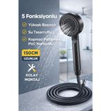 SUVİA Duş Başlığı Seti | 5 Fonksiyonlu, Yüksek Basınçlı, Su Tasarruflu, Siyah, 150 cm PVC Hortum