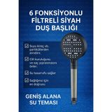 SUVİA Filtreli Duş Başlığı 6 Fonksiyonlu | Kireç Giderici | Su Tasarruflu Siyah Duş Başlığı