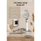 Suvia Filtreli Duş Başlığı Masaj Etkili + Pvc Hortum + Yapışkanlı Askı | Klor Arındırıcı, Suyu Yumuşatır - Beyaz