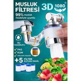 SUVİA Filtreli Musluk Başlığı Su Arıtıcı ve Kireç Önleyici | 1080° Döner Musluk Filtresi | 5 Yedek Filtre