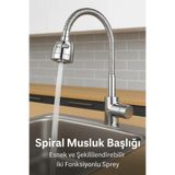 SUVİA Lavabo ve Mutfak Bataryası Uyumlu – Esnek Spiral Musluk Başlığı, 360° Dönebilen Krom Kubar