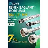SUVİA Mutfak Lavabo Musluk Bağlantı Hortumu 60 cm 1/2'' x M10 Paslanmaz Çelik Spiral Fleks Hortum (2 Adet)
