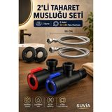SUVİA Taharet Musluğu 2'li Set Siyah 2 Adet 50 cm Flex Hortum ve Ayna Sızdırmaz Kolay Montaj
