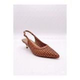 Suvra Kadın Yazlık Örgü Detaylı Sivri Burun Kitten Topuklu Slingback Ayakkabı