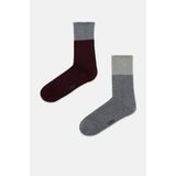 Suwen 2'li Colorblock Soket Çorap - Standart - Gri - Bordo