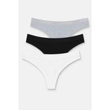 Suwen 3 Lü Pamuklu String Külot - Siyah - Gri - Beyaz - XL