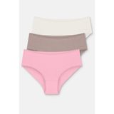 Suwen 3'lü Paket Yüksek Bel Slip Külot - Ekru - Vizon - Pembe L