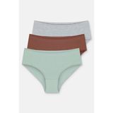Suwen 3'lü Paket Yüksek Bel Slip Külot - Gri - Vizon - 2XL
