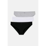 Suwen 3'lü Pamuklu Dantelli Slip Külot - Siyah - Gri - Beyaz