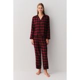 Suwen Alda Klasik Yaka Kadın Pijama Takımı Kırmızı Desenli Dokuma 2XL Beden