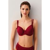 Suwen Balenli Körüklü Toparlayıcı Bikini Üst - Bordo - 38