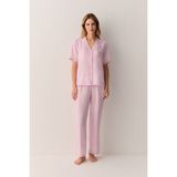 Suwen Cute Gömlek Yaka Pijama Takımı - Pembe - XL