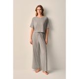 Suwen Dora Pamuklu Pijama Takımı - Gri Melanj - XL
