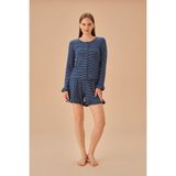 Suwen Elsa Gömlek Yaka Şort Pijama Takımı - Mavi - XL