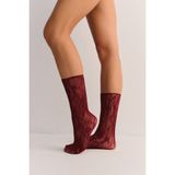 Suwen Fishnet Dantelli Soket Çorap - Standart - Bordo