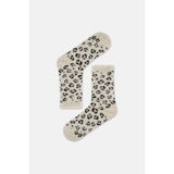 Suwen Fluffy Leopar Desenli Soket Çorap - Standart - Ekru