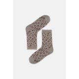 Suwen Fluffy Leopar Desenli Soket Çorap - Standart - Gri