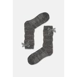 Suwen Fluffy Velvet Ribbon Soket Çorap - Standart - Gri