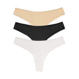 Suwen Kadın 3 P Basic Cotton Brezilian String Külot, Çok Renkli (Blck/Wht/Skn 311), Na (Üretici Ölçüsü: S)