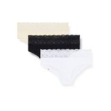 Suwen Kadın 3 P Cotton Brazilian Short Külot, Çok Renkli (Blck/Wht/Skn 311), Na (Üretici Ölçüsü: S)