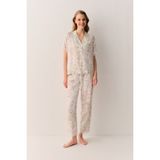 Suwen Lilibet Gömlek Yaka Pijama Takımı - Ekru - 2XL
